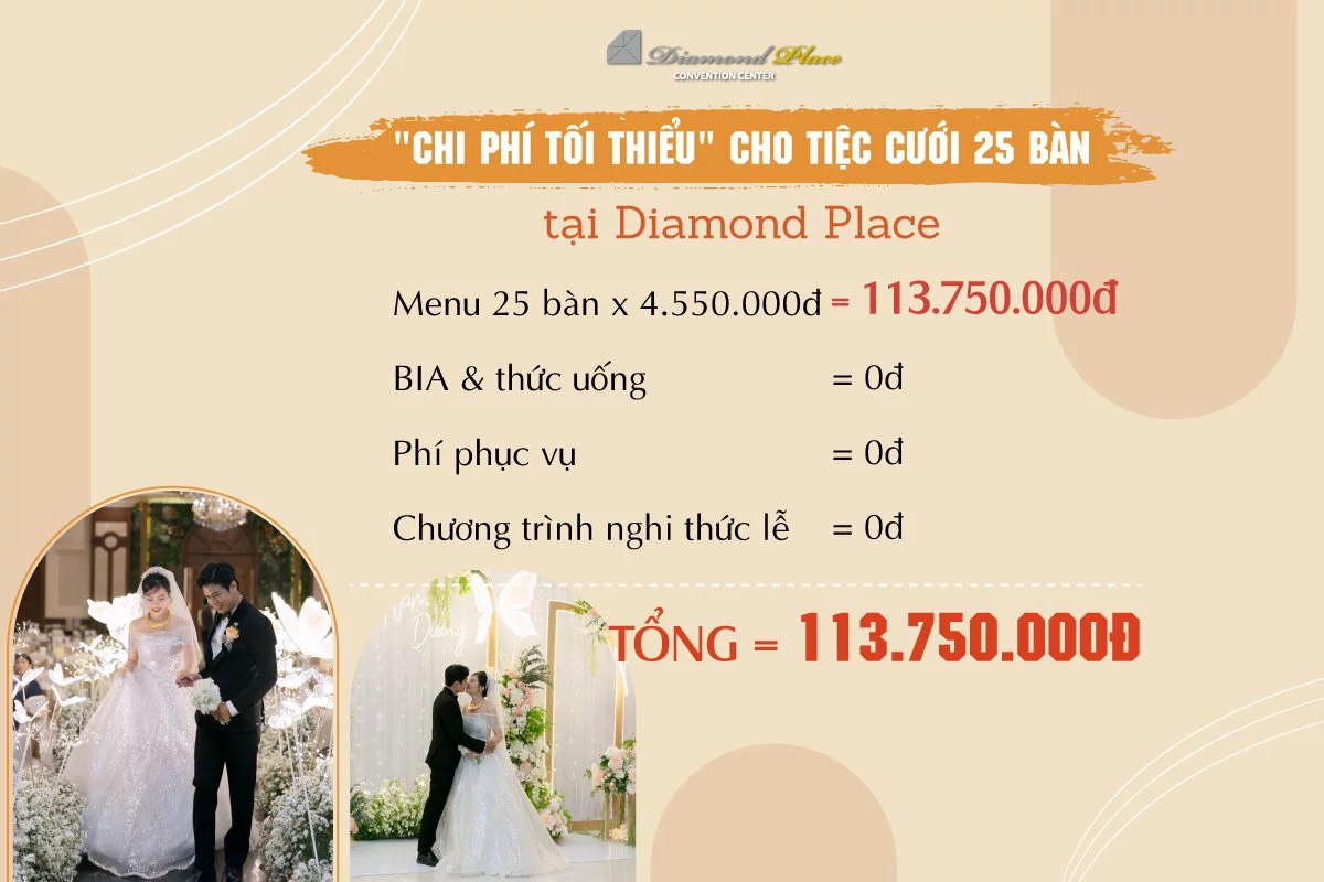 Chi phí tối thiểu cho tiệc cưới 25 bàn tại Diamond Place 