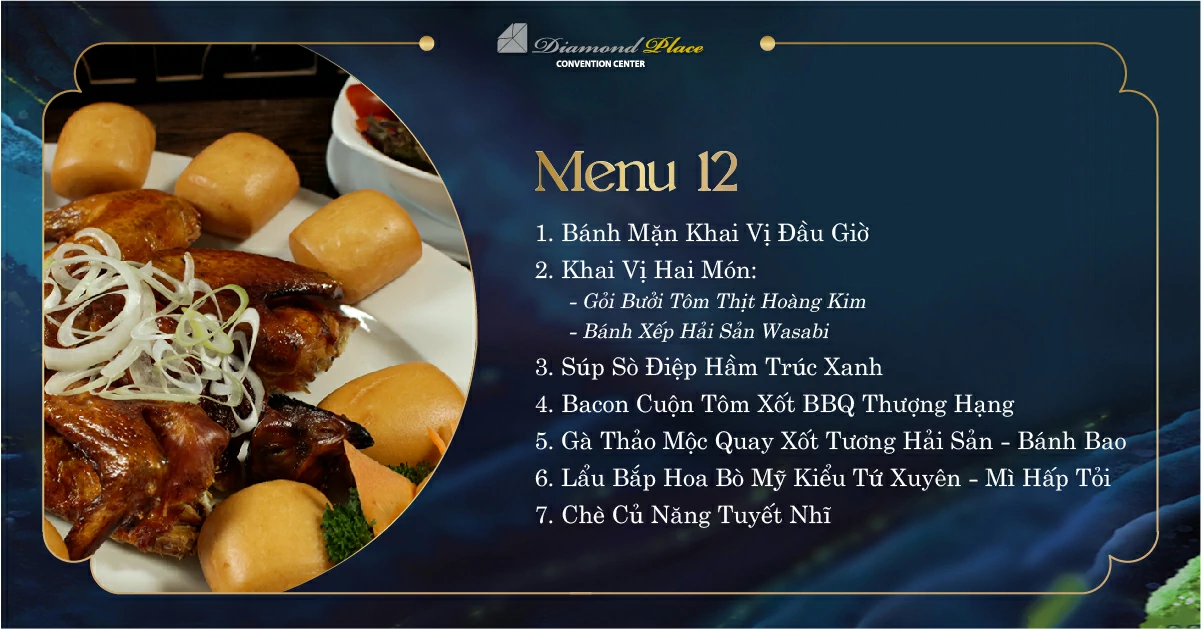 Menu tiệc cưới tại trung tâm hội nghị tiệc cưới Diamond Place