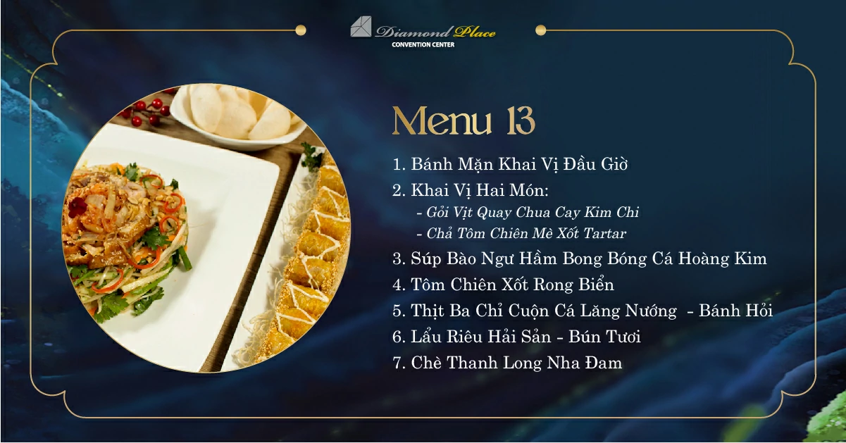 Menu tiệc cưới tại trung tâm hội nghị tiệc cưới Diamond Place