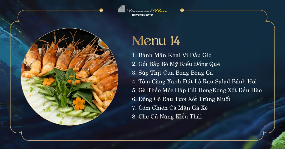 Menu tiệc cưới tại trung tâm hội nghị tiệc cưới Diamond Place