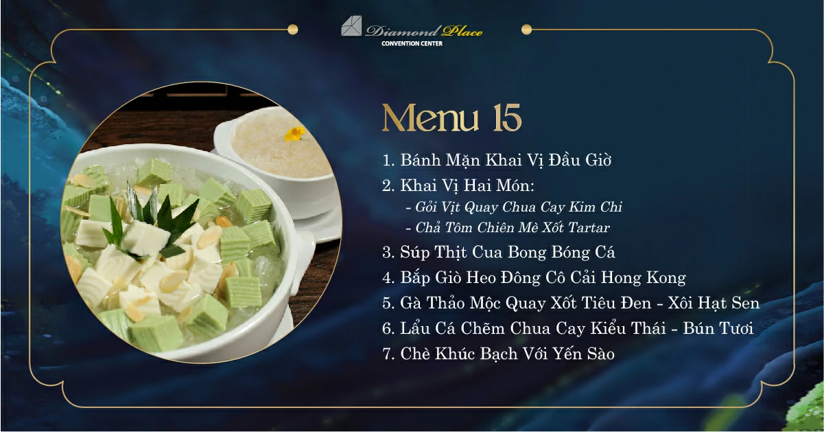 Menu tiệc cưới tại trung tâm hội nghị tiệc cưới Diamond Place