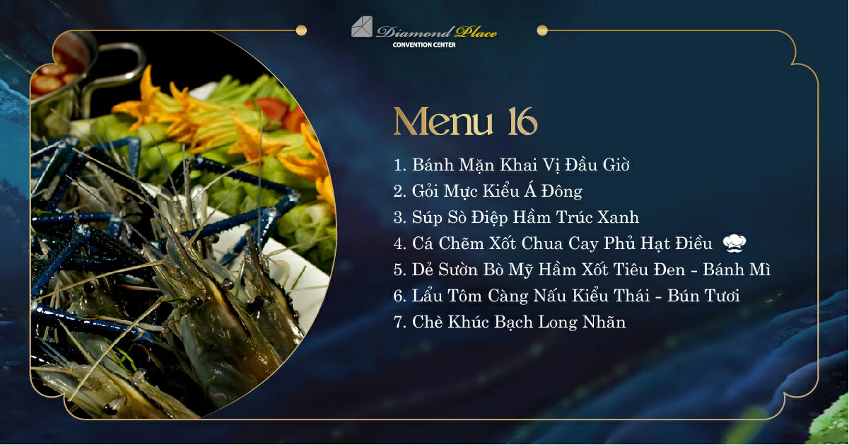 Menu tiệc cưới tại trung tâm hội nghị tiệc cưới Diamond Place