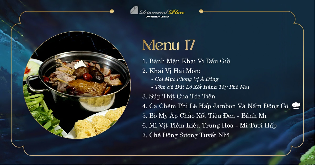 Menu tiệc cưới tại trung tâm hội nghị tiệc cưới Diamond Place