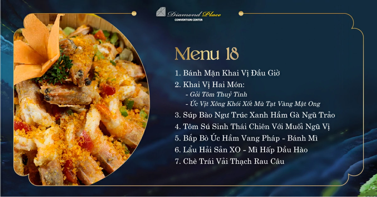 Menu tiệc cưới tại trung tâm hội nghị tiệc cưới Diamond Place