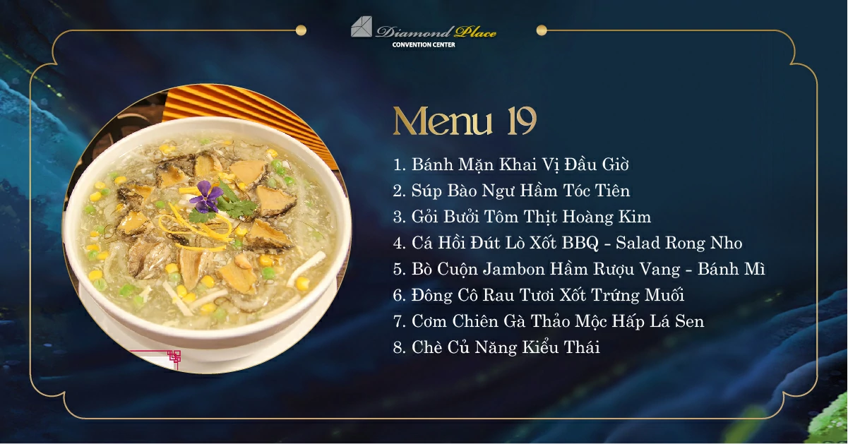 Menu tiệc cưới tại trung tâm hội nghị tiệc cưới Diamond Place