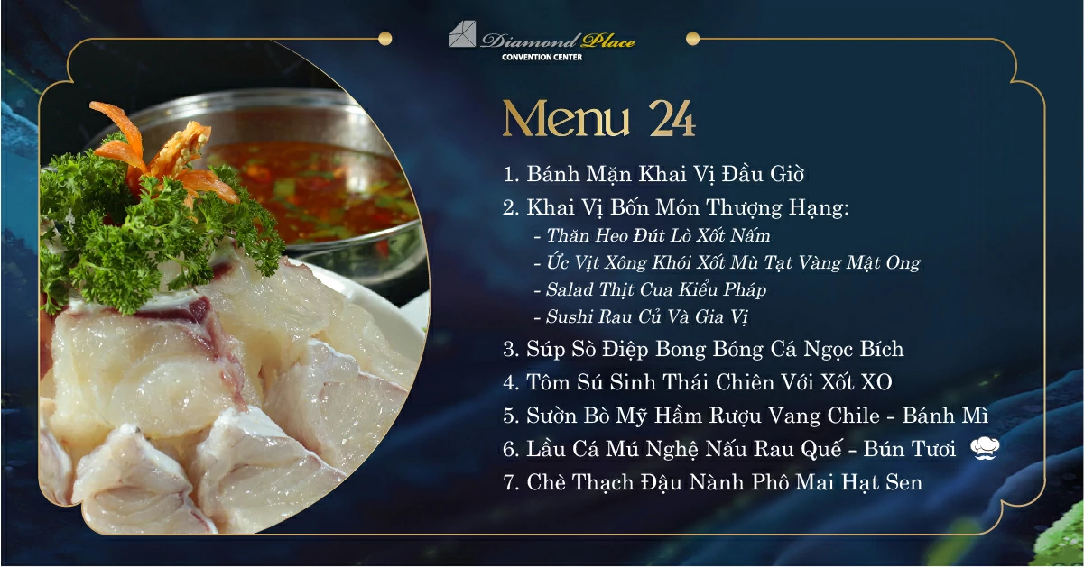 Menu tiệc cưới tại trung tâm hội nghị tiệc cưới Diamond Place