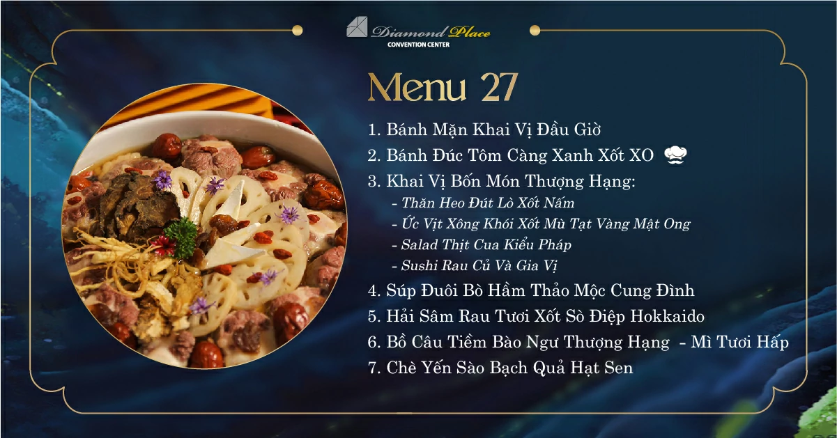 Menu tiệc cưới tại trung tâm hội nghị tiệc cưới Diamond Place