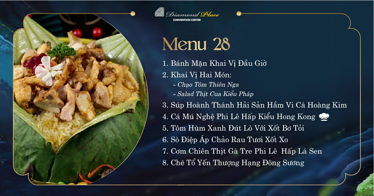 Menu tiệc cưới tại trung tâm hội nghị tiệc cưới Diamond Place