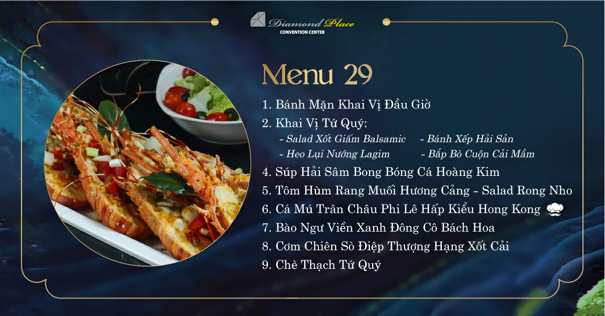 Menu tiệc cưới tại trung tâm hội nghị tiệc cưới Diamond Place