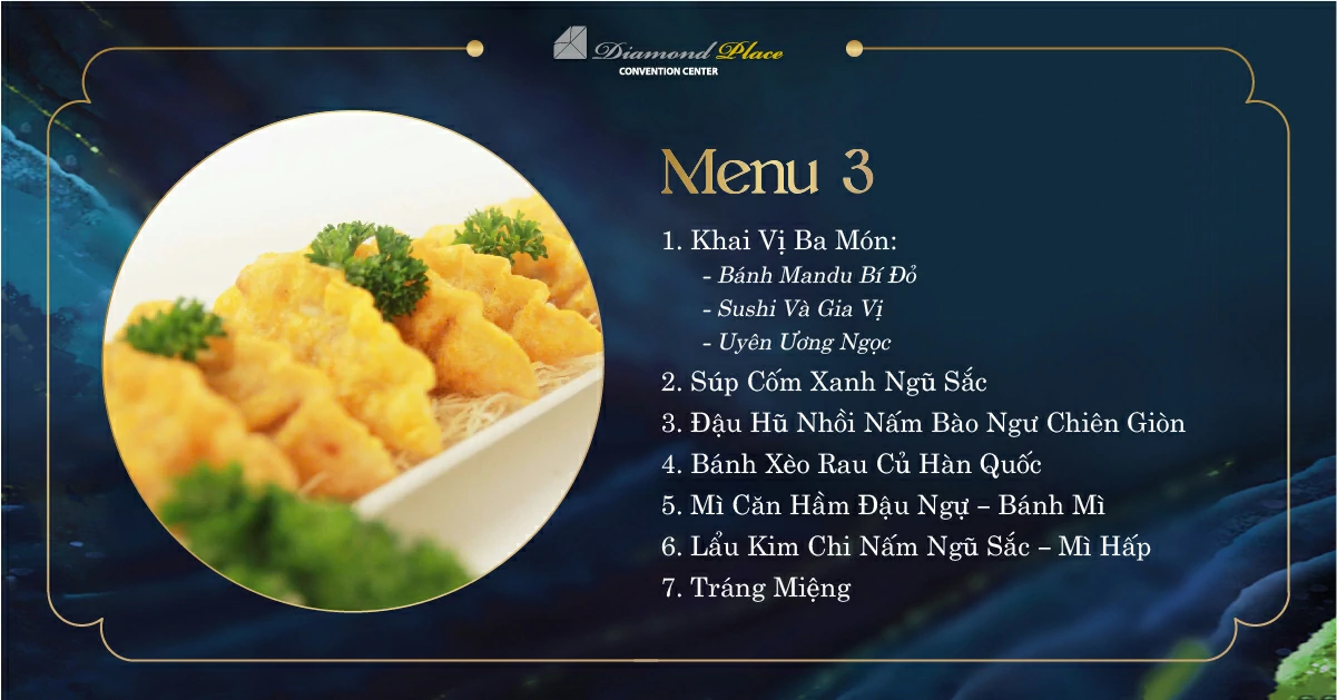 Menu tiệc cưới tại trung tâm hội nghị tiệc cưới Diamond Place